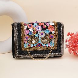 FABBHUE Embroidered Embellished Foldover Clutch-image-26