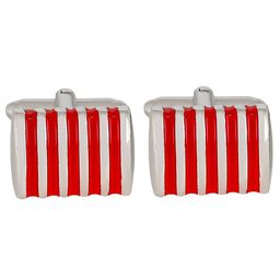 PELUCHE Red & Silver-Toned Enamel Striped Square Cufflink-image-32