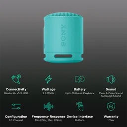 SONY SRS-XB100 2.5W Portable Bluetooth Speaker (IP67 Waterproof, DSP Technology, 1.0 Channel, Blue) image 2