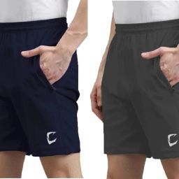 Pack of 2 Solid Men Blue, Grey Sports Shorts-image-127