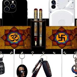 om Swastik wood key holder for wall and Office décor Wood Key Holder-image-61