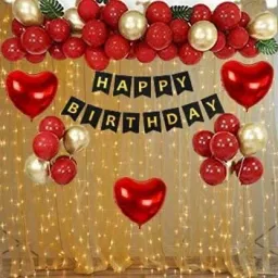 Solid Happy Birthday Banner, 1 LED Light,1 Arch,1 Glue DOT, 1 Ribbon, 3FOIL Heart, 25 RED 10 Gold Mettalic Balloon Happy Birthday 43 Pack Balloon-image-84