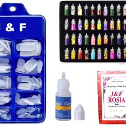 Arylic fake nails With Glue & 48 Pc Nail Glitter And Natural Rose Soap-43