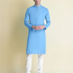 Men Solid Cotton Blend Straight Kurta-image-91