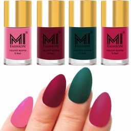 Premium Quality Dull Velvet Matte Nail Polish Duo Pont Flat Brush Exclusive Combo No-14 Baby Pink,Mauve,Dark Green,Pink-10