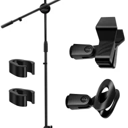 Microphone Stand with Dual Mic Holder Clip Professional Floor Stand Microphone Holder Flexible Stage Tripod For Studio Recording Suspension Arm Adjustable-20
