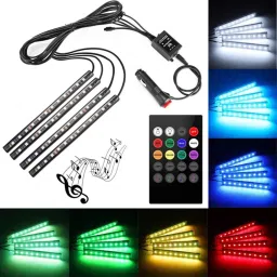 Set of 4 9 LED RGB Multi-Colour Strip Car Atmosphere Light with Music Controller and Remote for All Cars Car Fancy Lights-9
