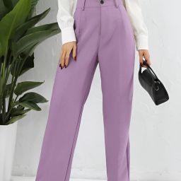 Women Straight Fit Purple Viscose Rayon Trousers-image-44