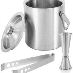 Double Walled 1.5L Ice Bucket With Tong And Ring Peg Measure 3 - Piece Bar Set-image-66