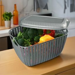 M 30 Plastic Basket for Storage Vegetables and Fruits with Lid | Grey Plastic Fruit & Vegetable Basket-image-77