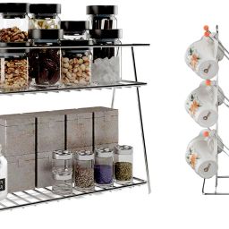 Cup Kitchen Rack 2 Layer Shelf Rack For Kitchen And with V Shape Cup Stand Combo Of 2 Steel-image-140