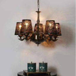 new era Devansh 05 Lights Metal Etched shade with Antique Golden Chandelier -ZA-picture-24