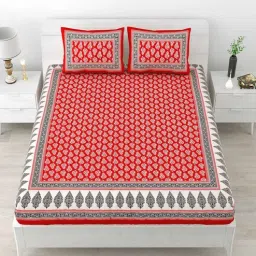 uniqchoice Red Abstract 120 TC Cotton Queen Sized Bedsheet with 2 Pillow Cover-picture-10