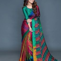Digital Print, Embellished, Woven, Striped Bollywood Crepe, Pure Silk Saree-image-47