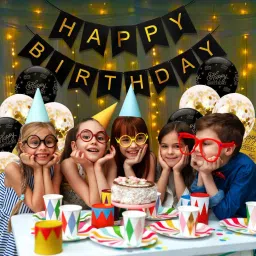 New Metallic Golden Black Balloons, Happy Birthday Banner Decoration Kit-78