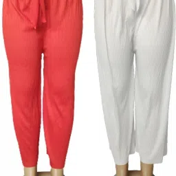 Pack of 2 Women Regular Fit Red, White Polycotton Trousers-image-87