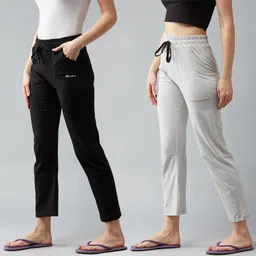 blinkin Pack of 2 Women Solid Black, Grey Track Pants-picture-44