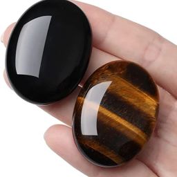 Tiger Eye Black Obsidian Healing Crystal Palm Stone Crystal Polished Oval Crystal Pebbles-picture-3