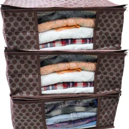 manushya life Non-Woven Saree Cover/ Storage Bag/ Cover With Zip |Wardrobe Organizer(Set of 3) Cotton Laundry Bag-image-2