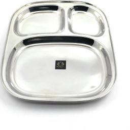 ® Stainless Steel 3 In 1 Compartment Dinner Plate/Partition Thali/Mess Tray Sectioned Plate-11