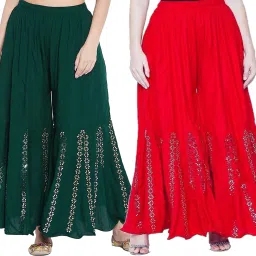 Pack of 2 Women Flared Multicolor Viscose Rayon Trousers-image-91