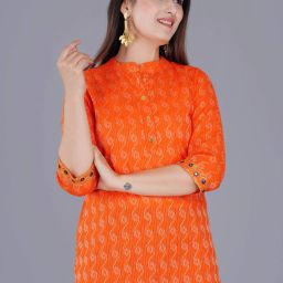 Casual Regular Sleeves Printed Women Orange, White Top-image-5
