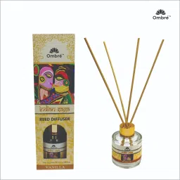 Ombre Glass Vanilla Reed Diffuser Set (50ml) with 4 Natural Reed Sticks Ideal for Office Cabins, Room, Washrooms, Cubicles, Stores ,, Reception Area Etc.. Diffuser-55