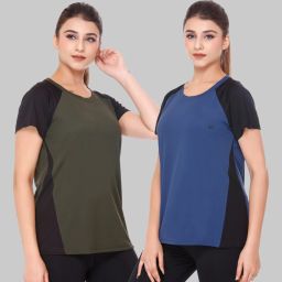 Pack of 2 Women Colorblock Round Neck Polyester Multicolor T-Shirt-image-97