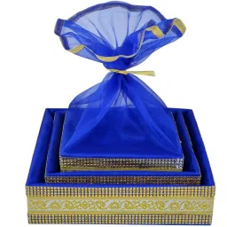 Wooden 3 Set Gift Hamper Packaging Baskets Room Hamper Wedding Shagun Box Color - Blue Storage Basket-33