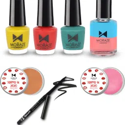 Kajal, 2 Lip Balm (Hazelnut and Bubblegum) - 8 GM Each, 3 Nail Polish 5 (Snappy Snapchat, Summer Dream, The Blue Lagoon) ML Each, with 1 Nail Paint Remover - 30 ML Combo Pack-7