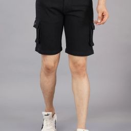 Solid Men Denim Black Denim Shorts-image-5