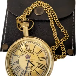 Ascent India Brass Pocket watch chain with black Leather Cover gift 2 Brass Brass Pocket Watch Chain-image-67