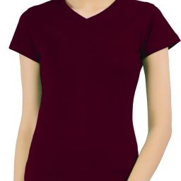 Women Solid V Neck Cotton Blend Maroon T-Shirt-image-68