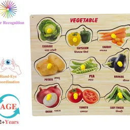 shalafi Combo Wooden Fruits & Vegetables Name Matching Peg Puzzle Board Learning Toys image 4