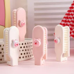 Folding Hair Brush with Cute Character Boys & Girls (Pink+White, Pack of 2)-16