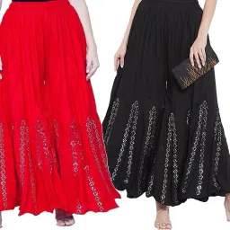 Pack of 2 Women Flared Multicolor Viscose Rayon Trousers-image-99
