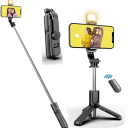 EYNK Multifunctional 3 in 1 Extended Stick with Wireless Remote, LED Light & tripod stand for all Mobiles Bluetooth Selfie Stick-0