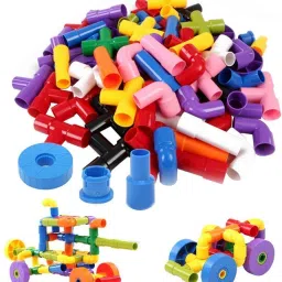 matushree Colorful Creative Educational Play and Learn Plastic Pipe Shaped Building Blocks image 3