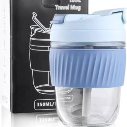 Reusable Glass Coffee Sipper Mug with Lid and Straw,Leakproof Tumbler Travel Mug-image-10