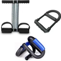 WORKOUT COMBO OF DOUBLE SPRING TUMMY TRIMMER, PUSH UP BAR AND WRIST EXERCISER Fitness Accessory Kit Kit-image-3