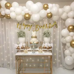 Birthday decoration combo with White-Golden balloons and Fairy light, Cabana net-image-14