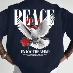 Men Printed Round Neck Cotton Blend Navy Blue T-Shirt-image-47