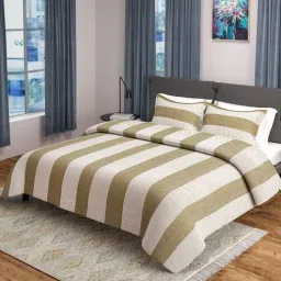 saral home White Geometric 500 TC Poly Cotton Double Bed Cover with 2 Pillow Covers-picture-39