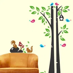 print mantras Pvc Wall Stickers Tree Squirrel Birds-picture-8