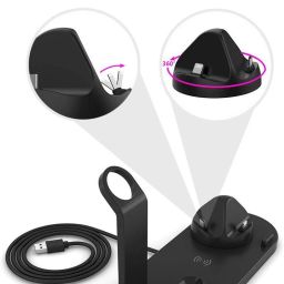 Litvibes Wireless Charging Station 4 in 1,Fast Wireless Charger 3A rotatable Stand Dock for Micro USB phones and Type-C phones, Multi-Function charging stand compatible for Iphones - BLACK Charging Pad image 3