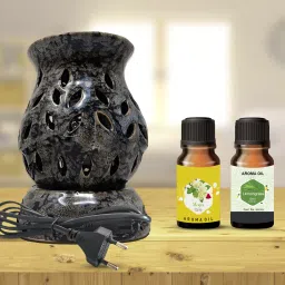 PEEPRESION Black Ceramic Electric Oil Diffuser with Aroma Oil (Pack Of 2) Mogra &Lemongrass Everywhere Diffuser-31