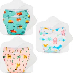 Pack of 3 Freesize UNO SuperSoft Cloth Diaper with Velcro, with 3 Extra Boosters-13