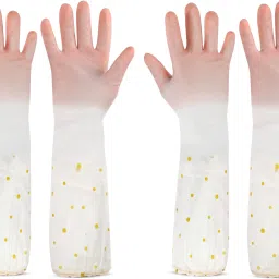 Long Slevee Women Special Dish Washing Toilet Kitchen Bathroom Garden Hand Glove Wet and Dry Glove Set-image-36
