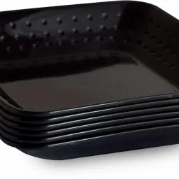 Gourmet Square Snacks Plate- Big- 12 Pieces Set (Black) Half Plate-image-2