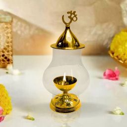 Brass Diya for Puja & Religious with Borosilicate Glass Cover for Home,Temple. Brass Table Diya-image-23